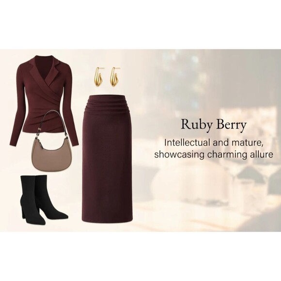 NWT OGL Eco Mousse MaxWarm Cozy Thermal Side Ruched Pencil Maxi Skirt Sz S Ruby - Picture 2 of 5